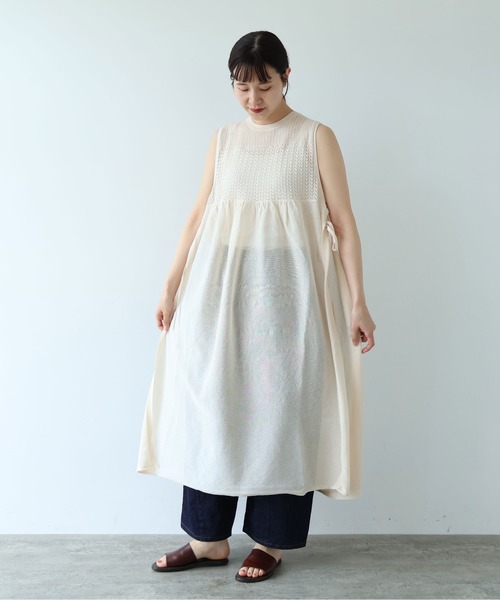 yuni ワンピース 12G和紙/Polyester tiered knit ワンピース