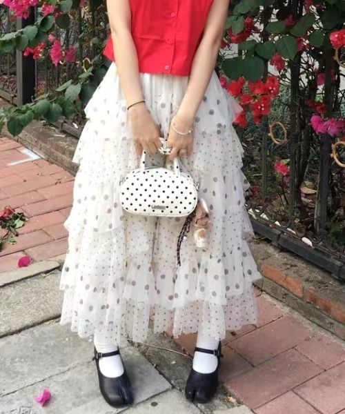 gossip!ロサンゼルス スカート 水玉ドットシアーチュール 不規則多段