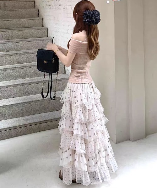 gossip!ロサンゼルス ロング スカート 水玉ドットシアーチュール 不