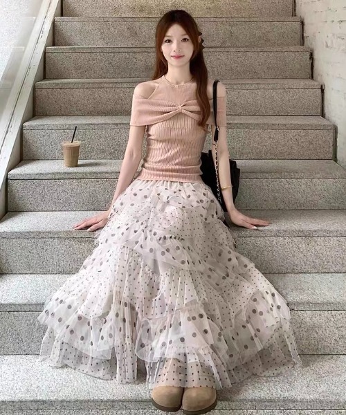 gossip!ロサンゼルス ロング スカート 水玉ドットシアーチュール 不