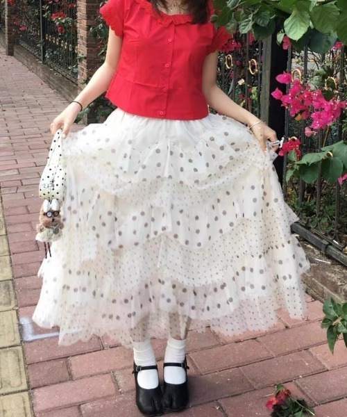 gossip!ロサンゼルス ロング スカート 水玉ドットシアーチュール 不