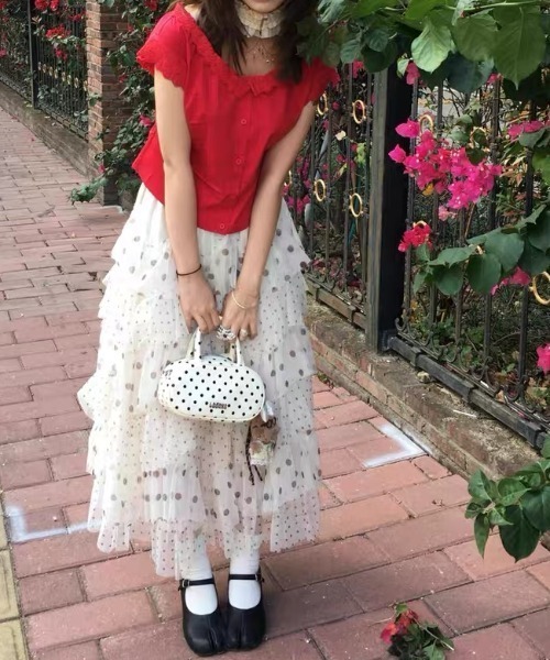 gossip!ロサンゼルス ロング スカート 水玉ドットシアーチュール 不