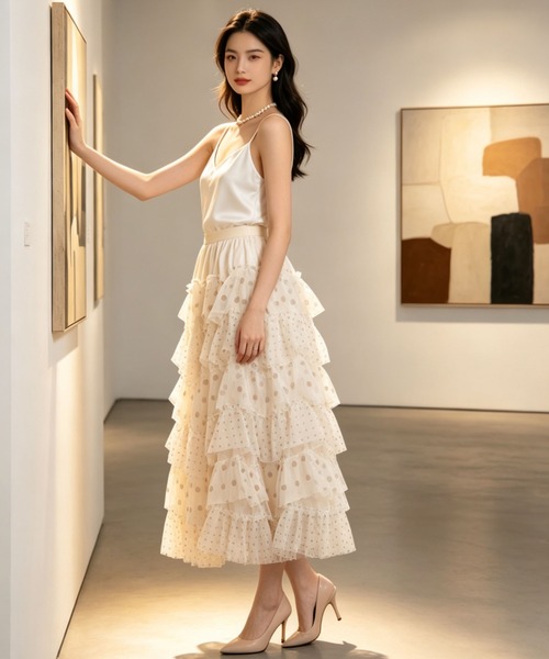gossip!ロサンゼルス ロング スカート 水玉ドットシアーチュール 不