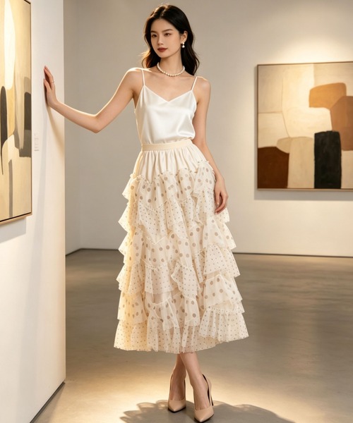 gossip!ロサンゼルス ロング スカート 水玉ドットシアーチュール 不
