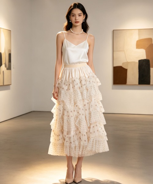gossip!ロサンゼルス ロング スカート 水玉ドットシアーチュール 不