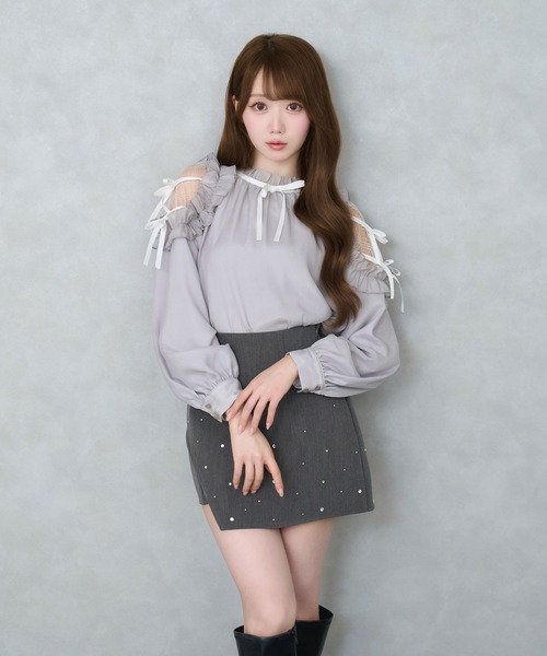 シャツ/ブラウス(長袖/七分) Rose Muse organdy ribbon blouse Rose Muse（ロゼミューズ） ブラウス シャツ Ribbon blouse レディース