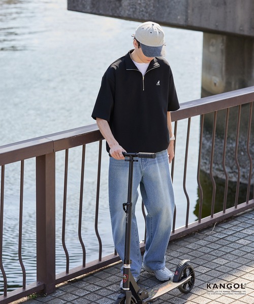 バーバリーゴルフ ハーフジップ アーガイル柄 カットソー サイドギャザー ロゴ KANGOL（カンゴール） tシャツ 別注 ロゴ ワンポイント刺繍 ハーフ