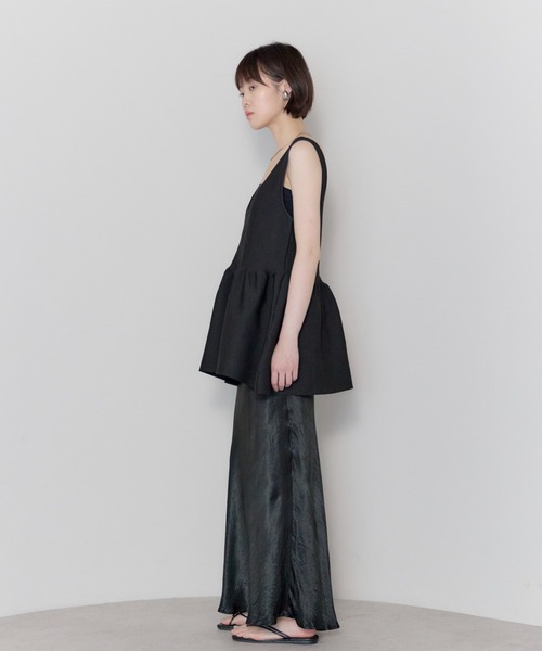 leimn タンクトップ ノースリーブ 2WAYペプラムVネックニット