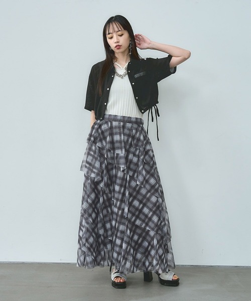 HARE（ハレ） セットアップ 2Pシアーチェックベスト＊ティアード