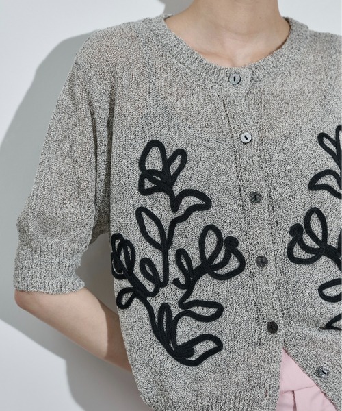 THE Yon カーディガン フラワーコード刺繍サマーニットカーディガン