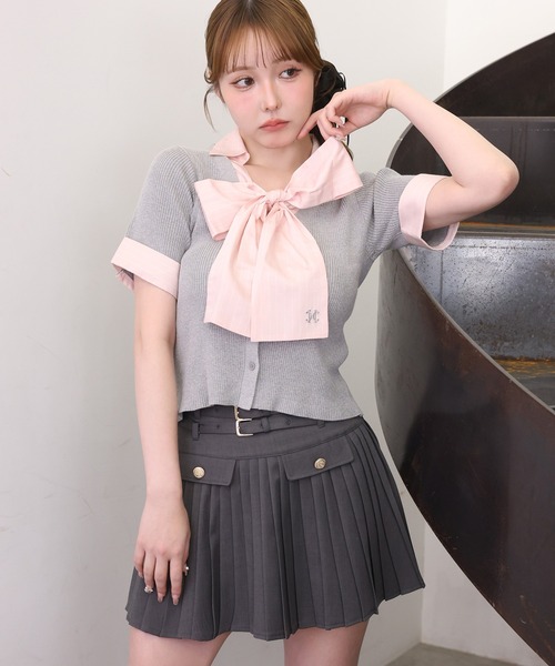 one after another NICE CLAUP スカート ダブルベルト付きプリーツ
