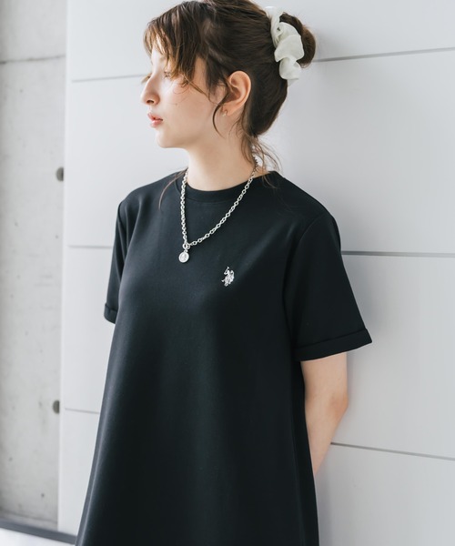 ワンピース U.S. POLO ASSN. ユーエスポロアッスン W's ワンポイントロゴ刺繍半袖Aラインロングワンピースの画像
