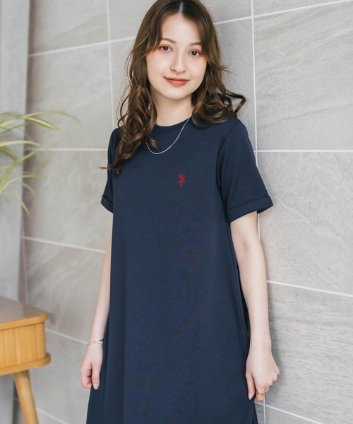 ワンピース U.S. POLO ASSN. ユーエスポロアッスン W's ワンポイントロゴ刺繍半袖Aラインロングワンピースの画像