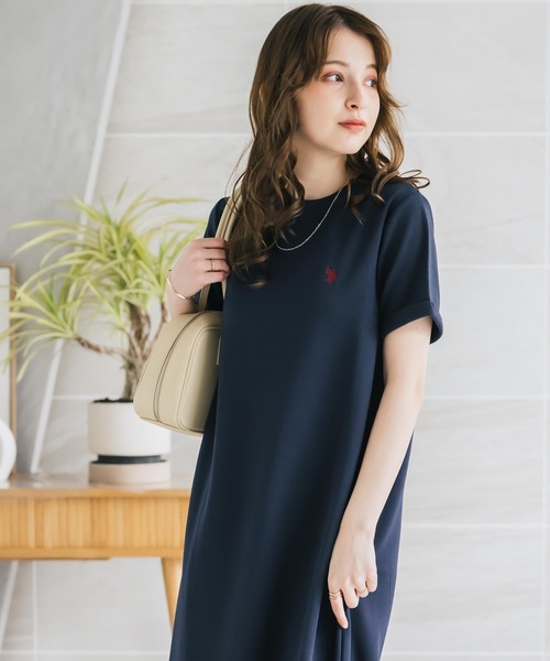 ワンピース U.S. POLO ASSN. ユーエスポロアッスン W's ワンポイントロゴ刺繍半袖Aラインロングワンピースの画像