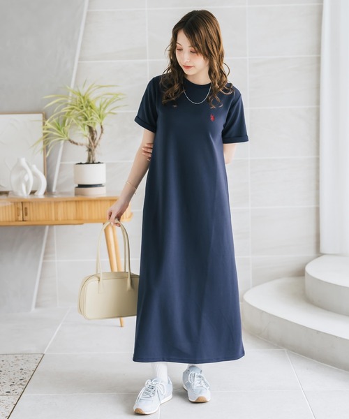 ワンピース U.S. POLO ASSN. ユーエスポロアッスン W's ワンポイントロゴ刺繍半袖Aラインロングワンピースの画像