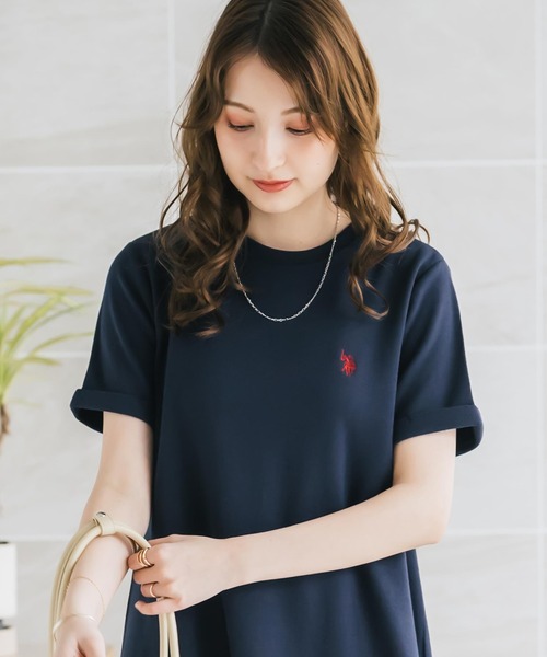 ワンピース U.S. POLO ASSN. ユーエスポロアッスン W's ワンポイントロゴ刺繍半袖Aラインロングワンピースの画像