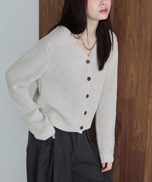 「J by blue」 ニットカーディガン MEDIUM ベージュ レディース_画像5