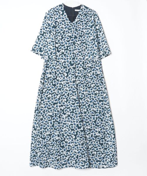 MARIHA　ワンピース　36 美品 MARIHA（マリハ） 花柄7分袖ワンピース 36 ネイビー レディース