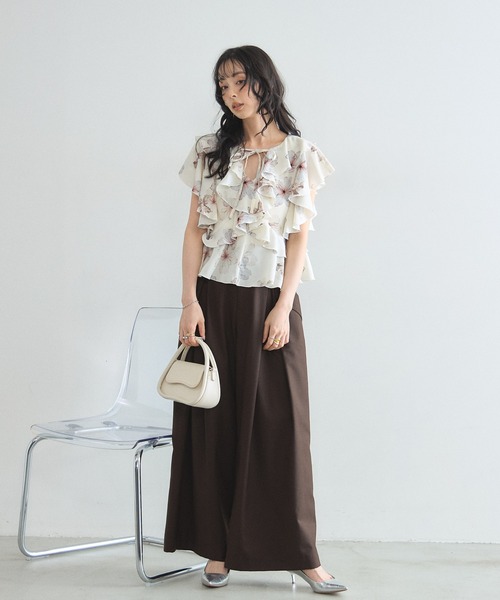 美品 ハウスオブロータス 23SS フラワープリント ラッフル フリル 