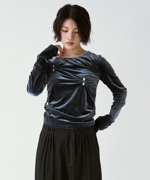 Ezick Silver motif ギャザーベロアトップス レディース : ZOZOTOWN