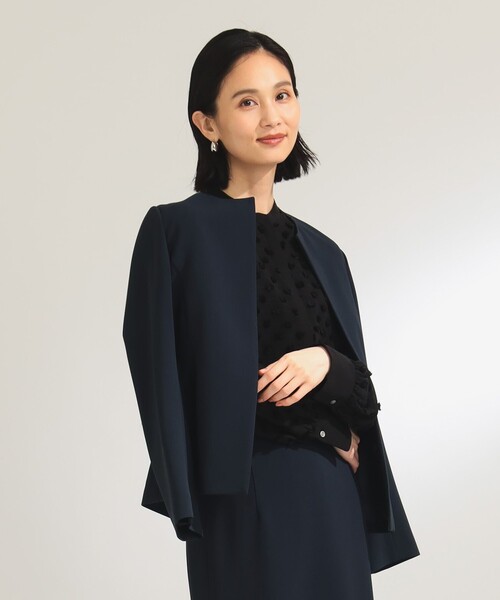 Demi-Luxe BEAMS ダークブルー ノーカラージャケット Demi-Luxe BEAMS（デミルクス ビームス） ジャケット ノーカラー