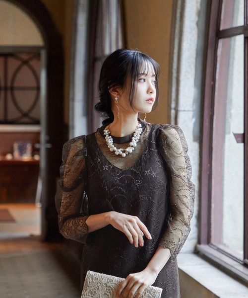 niana（ニアナ） ドレス パワーショルダーレース パーティードレス