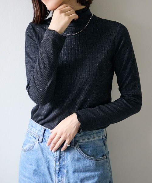 TRIANGLE PALETTE tシャツ 細リブタートルカットソー レディース