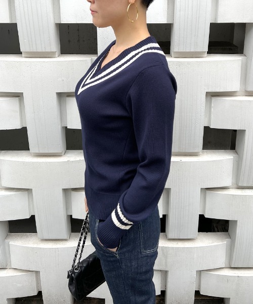 ニット セーター Vネック ラインニット レディース : ZOZOTOWN