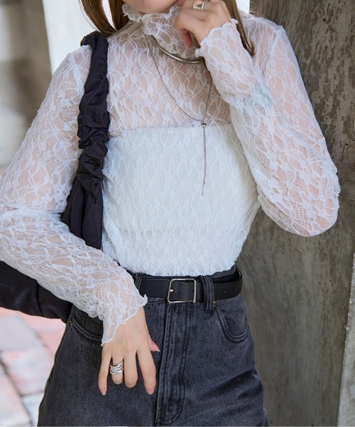 KOBE LETTUCE（神戸レタス） ブラウス シャツ ハイネックレースシアー