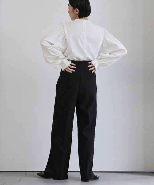 avec deuxclef アヴェクデュクレ 21SS デザインブラウス シャツ ノーカラー ボリューム袖 Sサイズ ホワイト レディース ap retro ブラウス シャツ 2WAYボリューム袖ペプラムブラウス
