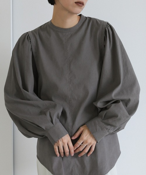 avec deuxclef アヴェクデュクレ 21SS デザインブラウス シャツ ノーカラー ボリューム袖 Sサイズ ホワイト レディース ap retro ブラウス シャツ 2WAYボリューム袖ペプラムブラウス