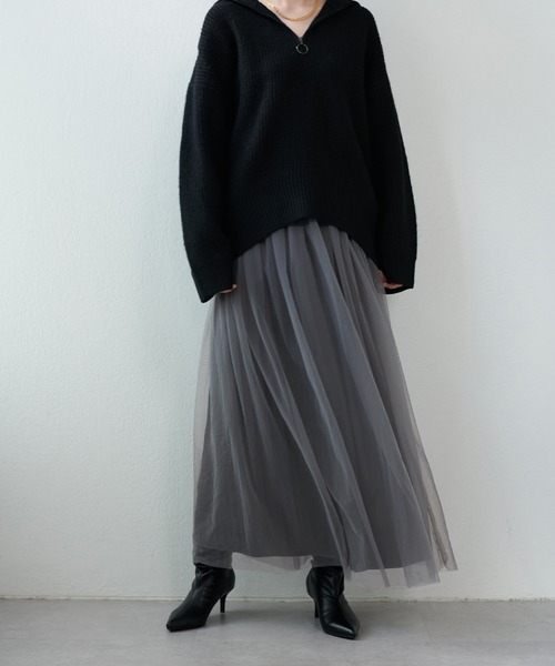 チュール×布帛リバーシブルスカート　ラルータ　L ブラック チュール×布帛リバーシブルスカート | LARUTA(ラルータ