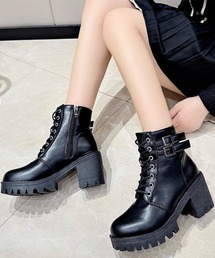 グッチ レザー ショートブーツ 靴 シューズ レースアップ ベルト 黒 レザー Lace Ladies（レースレディース） ブーツ ダブルベルト付きレザー調