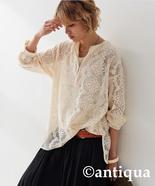 ブラウス シャツ メッシュレースブラウス レディース antiqua ブラウス シャツ メッシュレーストップス レディース