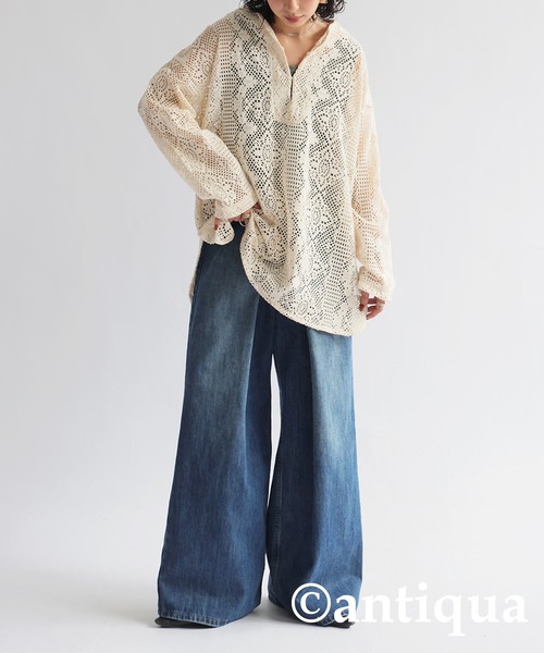 ブラウス シャツ メッシュレースブラウス レディース antiqua ブラウス シャツ メッシュレーストップス レディース