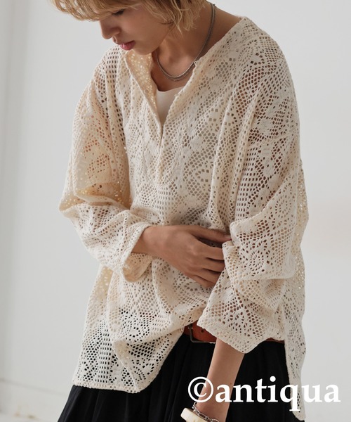 ブラウス シャツ メッシュレースタンクトップス / Mesh Lace Tank TOPS レディース antiqua ブラウス シャツ メッシュレーストップス レディース
