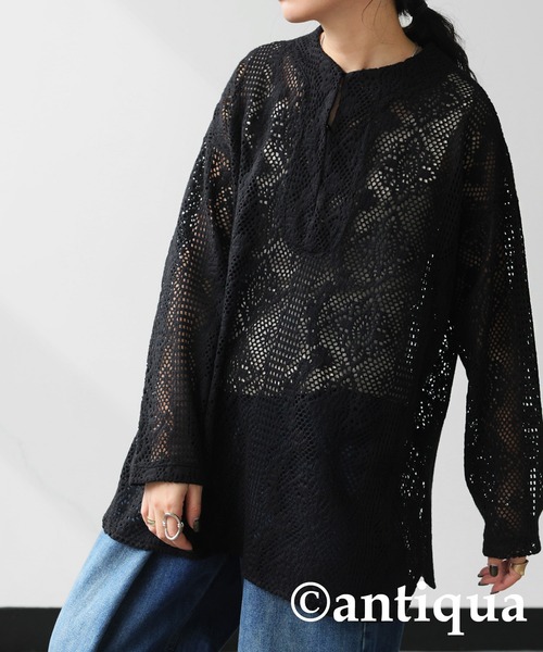 antiqua ブラウス シャツ メッシュレーストップス レディース