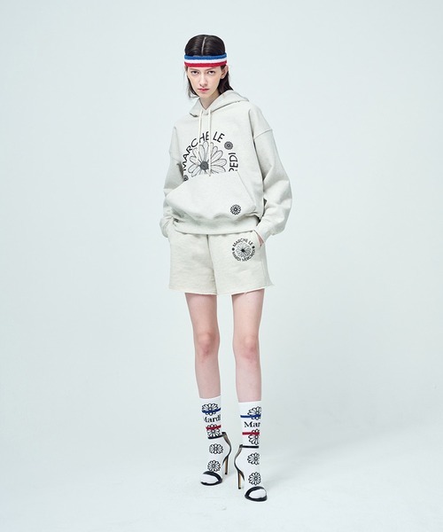 ★2022SS新作★MARDI MERCREDI★SWEAT SHORTS MARCHE EMBLEM Mardi Mercredi - Sweat Shorts Marche Emblem Oatmeal Black