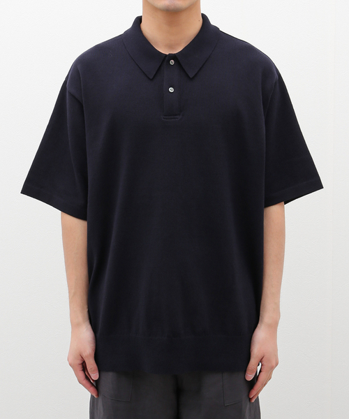 【美品•即購入可】Yonetomi ニットポロシャツ　ネイビー サイズ2 美品•即購入可】Yonetomi ニットポロシャツ ネイビー サイズ2