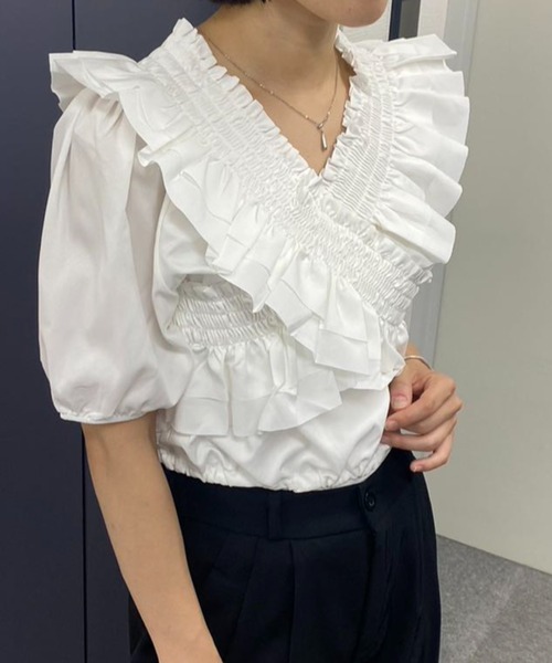 ブラウス シャツ クロスフリルデザインブラウス レディース : ZOZOTOWN