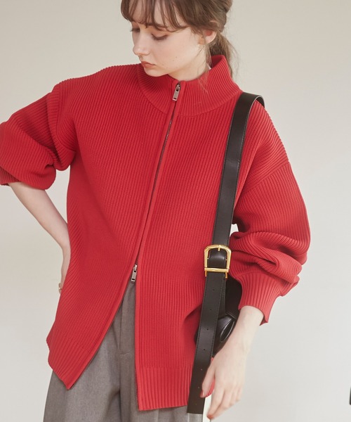 ANGIE カーディガン ハイネック ジップニットカーディガン レディース