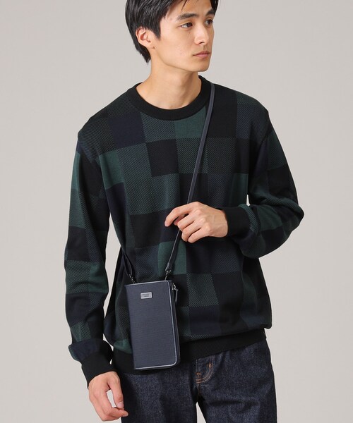 【未使用級】タケオキクチ ショルダーバッグ カラナビ スマホ収納ケース付 黒 TAKEO KIKUCHI ショルダーバッグ 「スマホ対応」メッシュコンビ