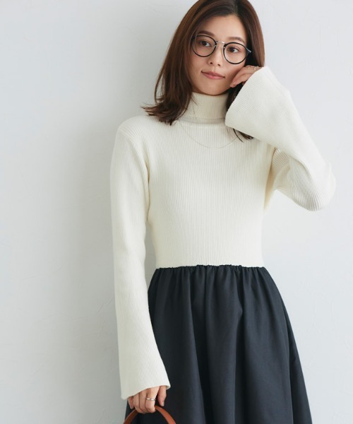 Pierrot（ピエロ） ワンピース タートルネックフレアスリーブ