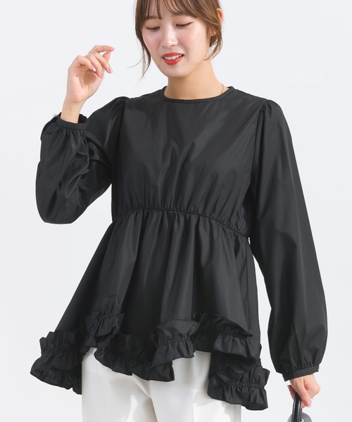 25ss 未使用に近い PICCIN ぺプラム パニエジレ フリルジレ ブラック PICCIN PERLA ブラウス シャツ 裾フリルパフスリーブブラウス