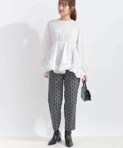 ブラウス シャツ 裾フリルパフスリーブブラウス レディース PICCIN PERLA ブラウス シャツ 裾フリルパフスリーブブラウス