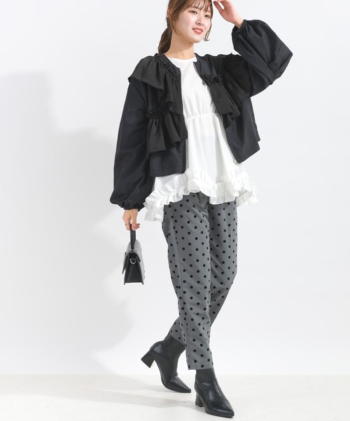 PICCIN PERLA ブラウス シャツ 裾フリルパフスリーブブラウス