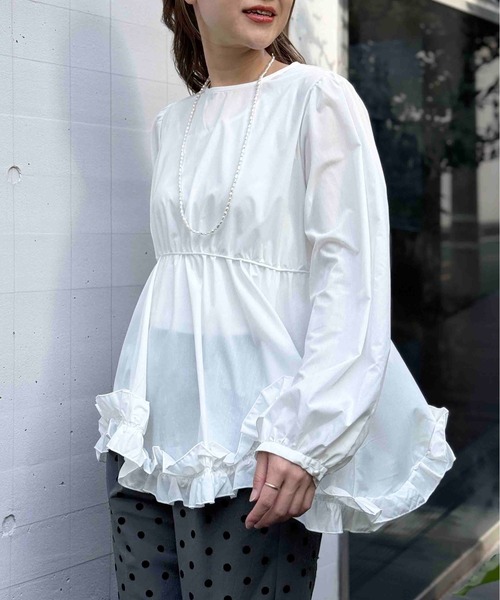【SALE】PICCIN PERLA ピッチンぺルラ 即日発送 チュールスリーブプルオーバー 906560 半袖 Tシャツ レディース ペプラム PICCIN PERLA ブラウス シャツ 裾フリルパフスリーブブラウス