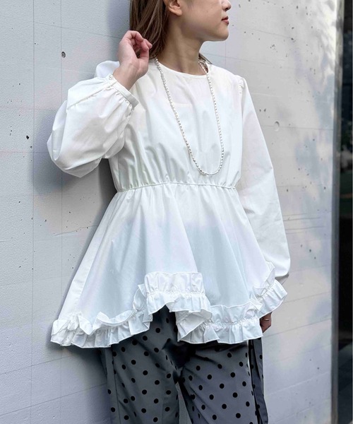 PICCIN PERLA ブラウス シャツ 裾フリルパフスリーブブラウス