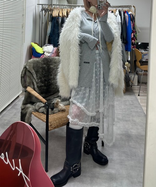 Alley Tokyo カーディガン アーガイル柄のふさふさBIGカーデ