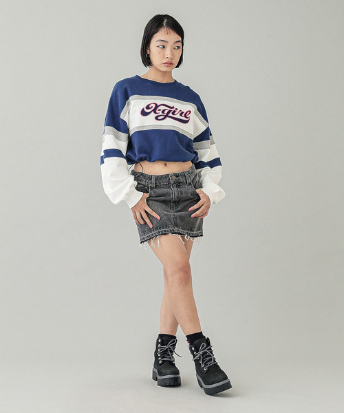X-girl トレーナー スウェット CHEERFUL LOGO CROPPED SWEAT TOP